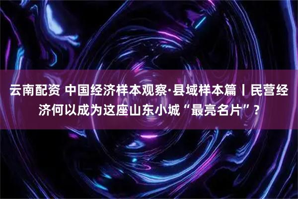 云南配资 中国经济样本观察·县域样本篇丨民营经济何以成为这座山东小城“最亮名片”？